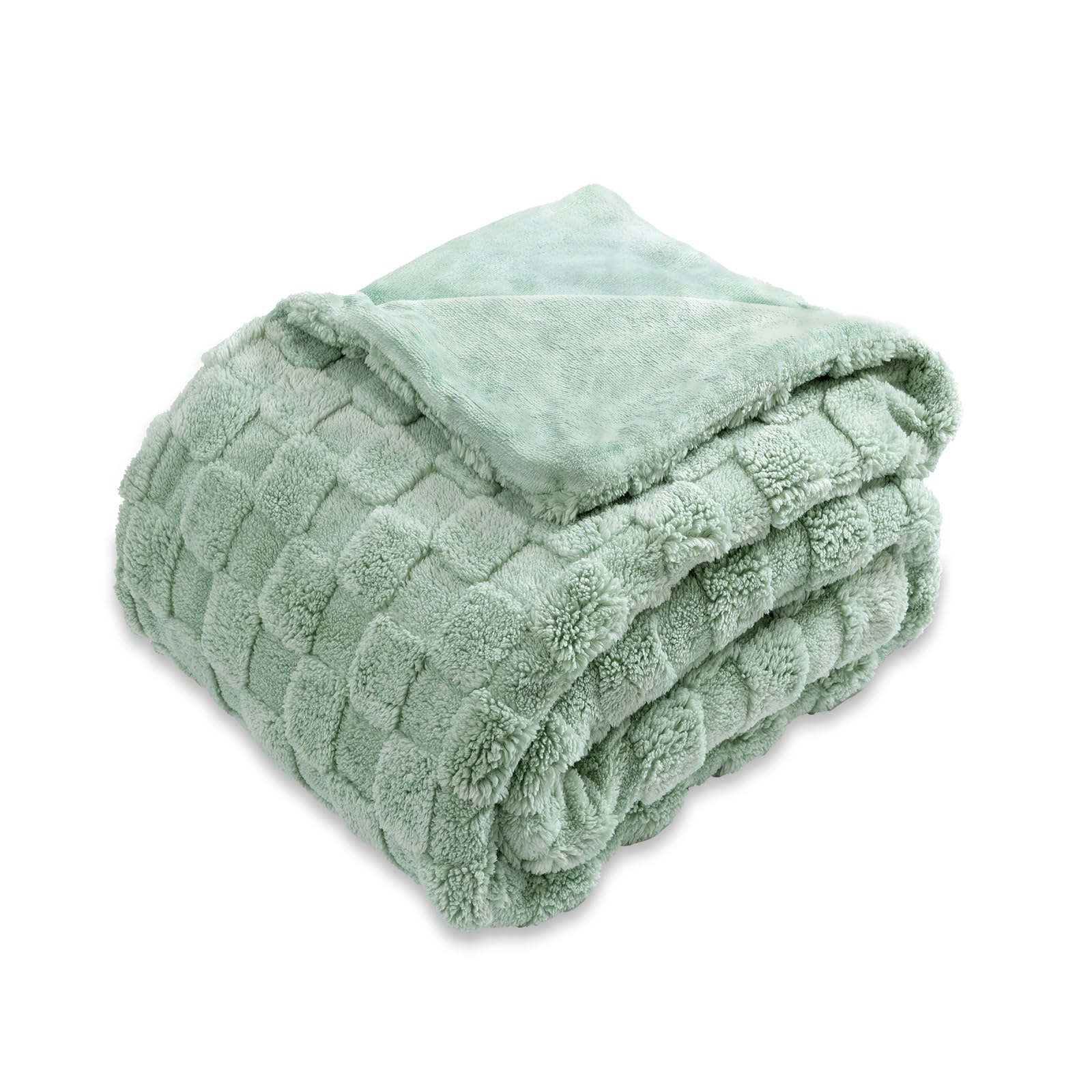 Enyhom Fleece Throw Blanket for Sofa, Double-Sided Fluffy Faux Fur Throw Checkered Warm Thick Cozy Blanket for Bed Couch, Green, 152 x 203 cm