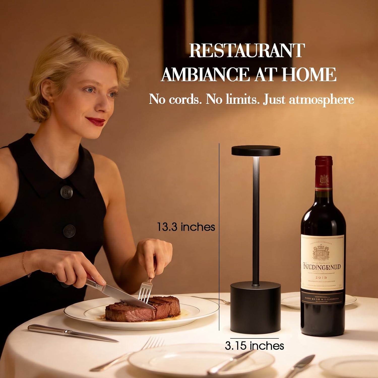 Cordless Table Lamp – 2 Pack Rechargeable Table Lamps, 5000mAh Battery Operated Lamp with 3-Color Dimmable Light, Outdoor Table Lamp for Bedroom, Restaurant, Patio, Home Décor (Black)