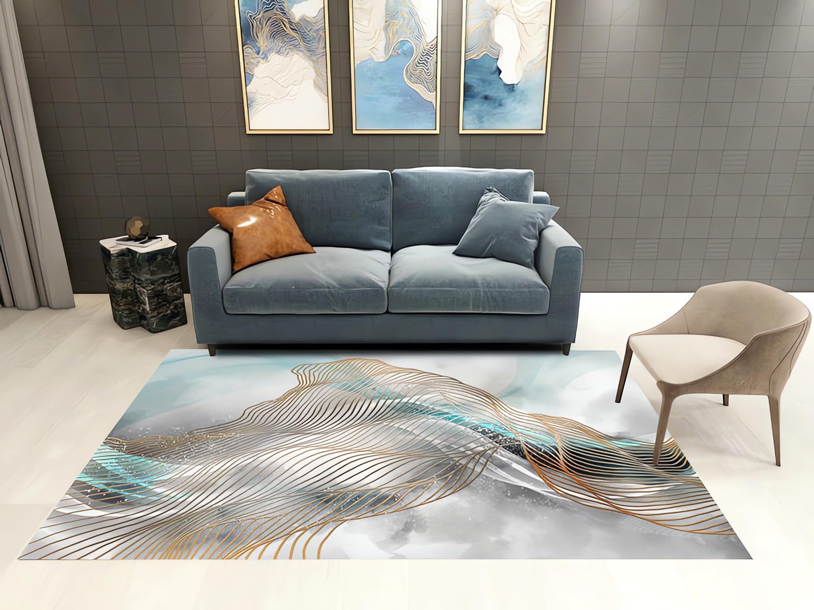 Tappeto tappeti per camera da letto,Tappeto lavabile durevole con design a inchiostro grigio marrone,accessori gaming room tappeti cameretta 60x160cm