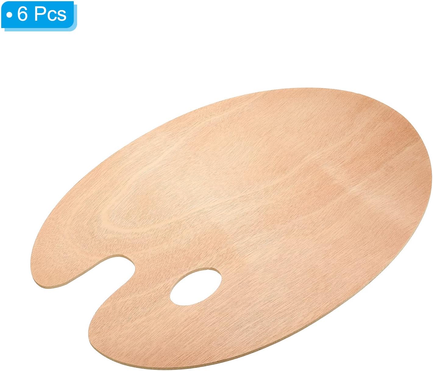 PATIKIL 12"x16" Wooden Oval Paint Palette, 6 Pack with Thumb Holes, Wood Color