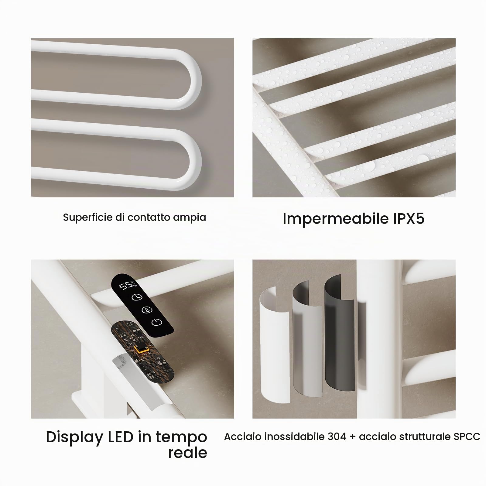 EMKE Scaldasalviette Elettrico 78 x 43 cm, Termostato Smart WiFi, Radiatore per Bagno, Bianco, 170W