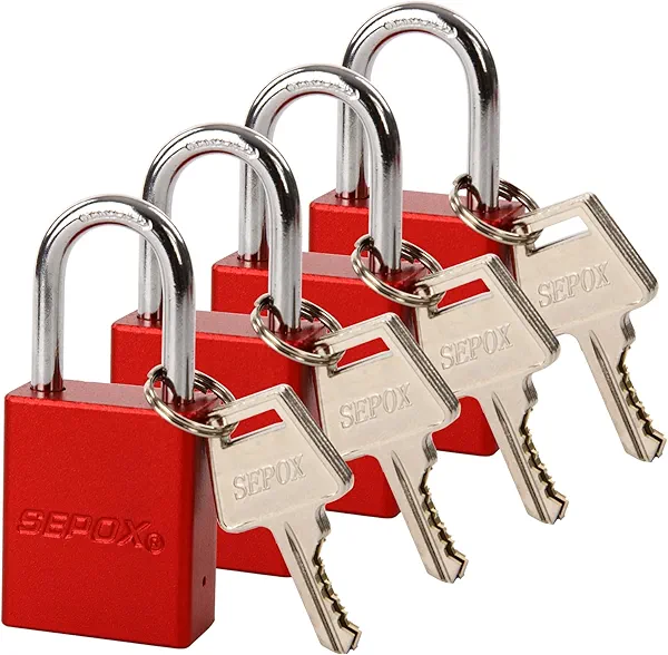SEPOX® 4 Pcs Ultra-Durable Anti-Rust Outdoor Padlocks - Red Aluminum, 38mm (1-1/2") with Long Shackle & 8 Same Keys, Ideal for Gate, Storage, Locker, Fence & Lock-Out,Tag-Out, High Security
