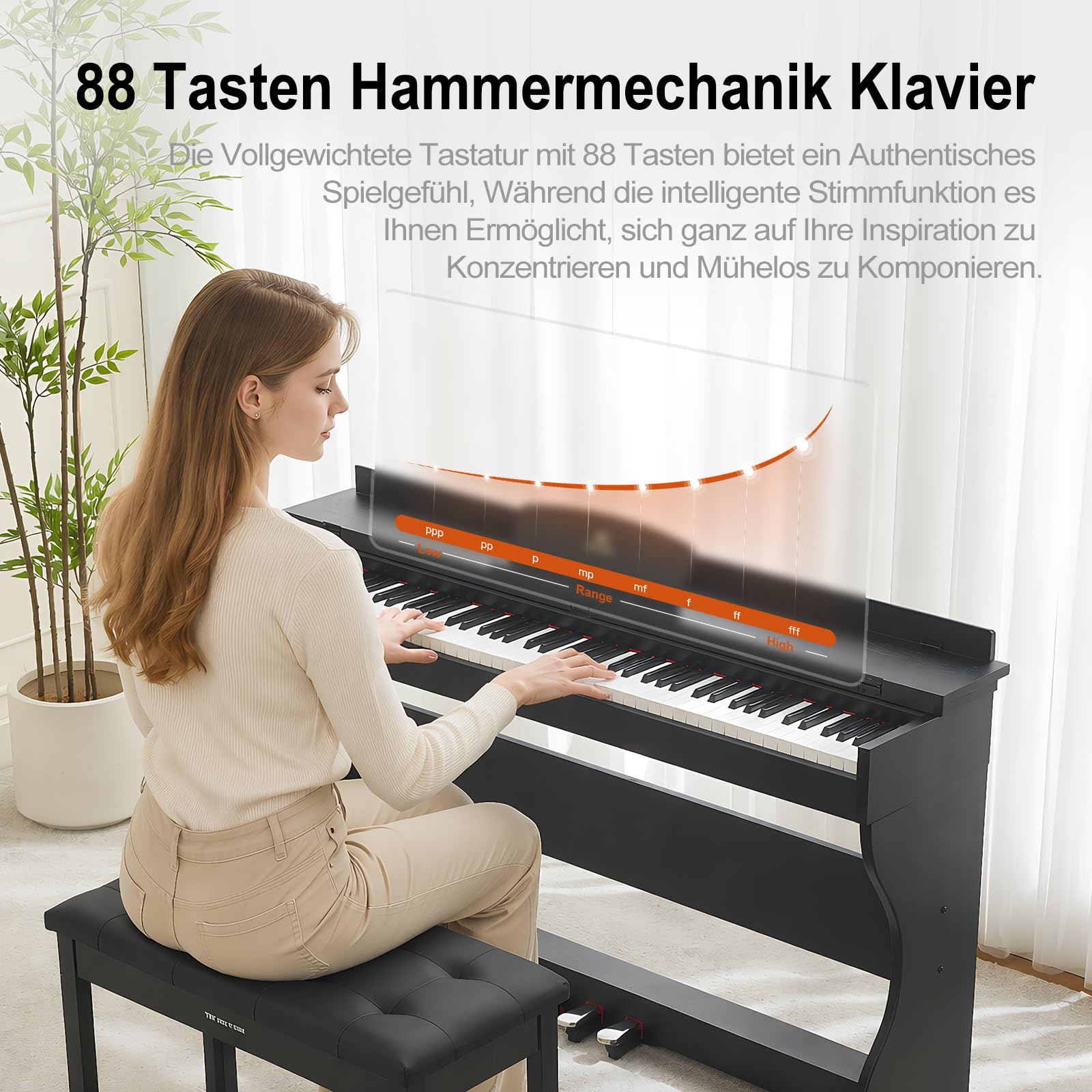 MUSTAR Piano électrique 88 touches, piano numérique, piano électrique avec support de piano, 3 adaptateurs de pédale, 2 prises casque, écran LCD, USB/MIDI, piano pour débutants, Noir | Piano numérique pour débutants avec touches lestées, double prise casq