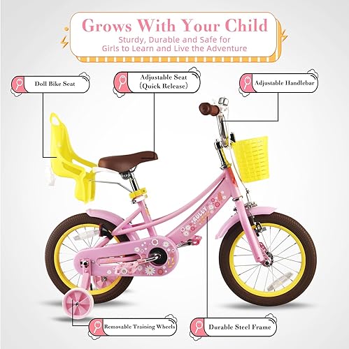 Miniatura 2 de RULLY Bicicleta infantil de 12 pulgadas para niñas y niños de 2, 3 y 4 años, con ruedas de entrenamiento y campana de cesta, bicicleta para niños