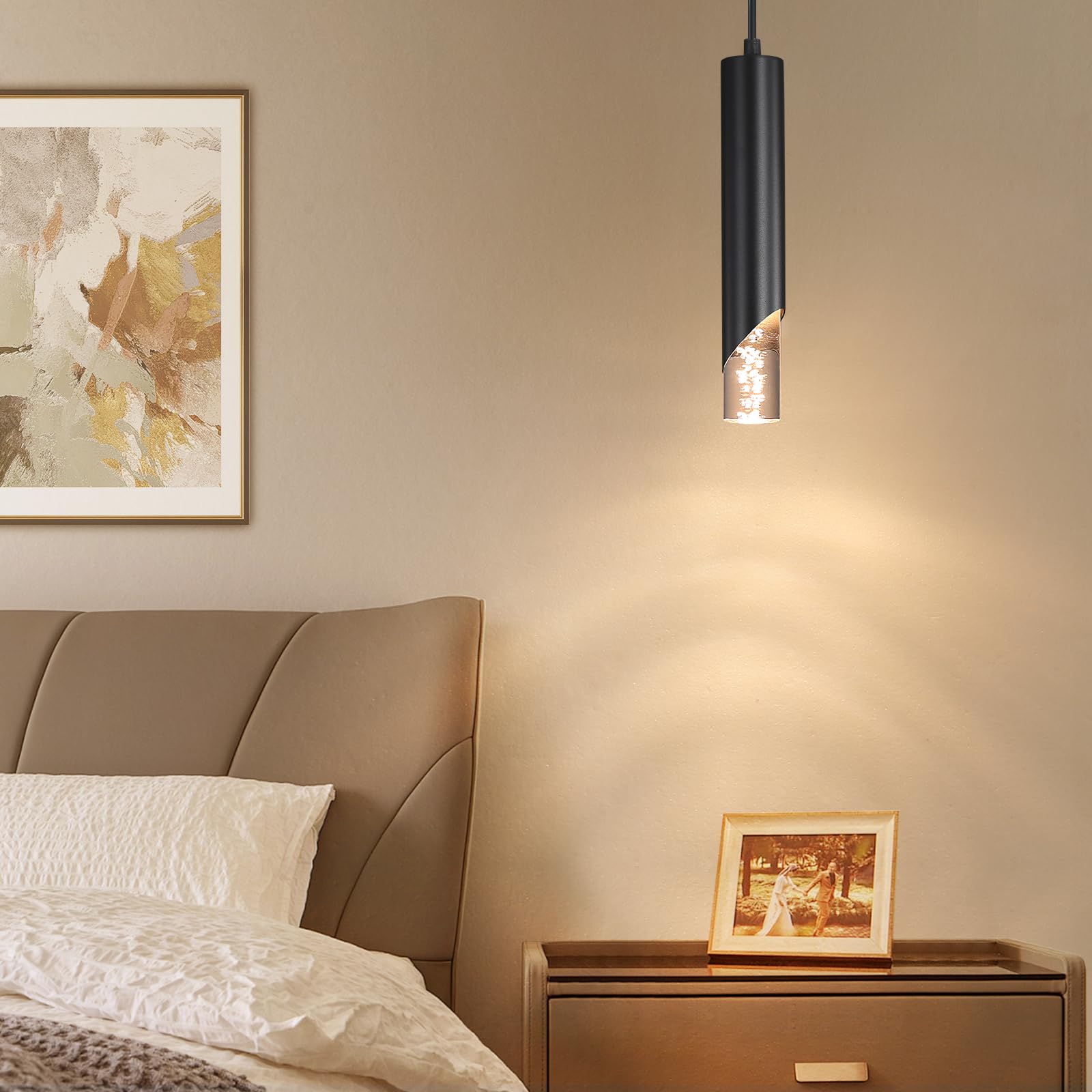 Paquete de 2 luces colgantes minimalistas para isla de cocina, lámpara colgante lineal moderna negra, acrílico de burbujas, ajustable 2700K/4500K/6500K, lámpara de techo LED para comedor, mesita de 8