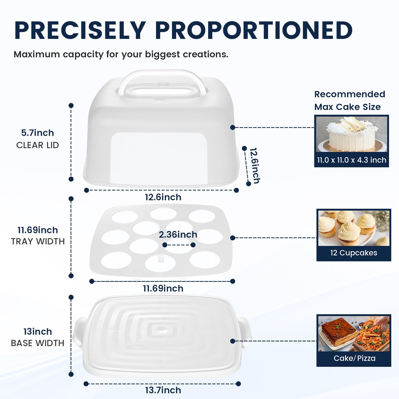VGOODALL Support à gâteau carré blanc avec couvercle pour 12 cupcakes 2 en 1 portable pour gâteau, tarte, muffin, cordonnier