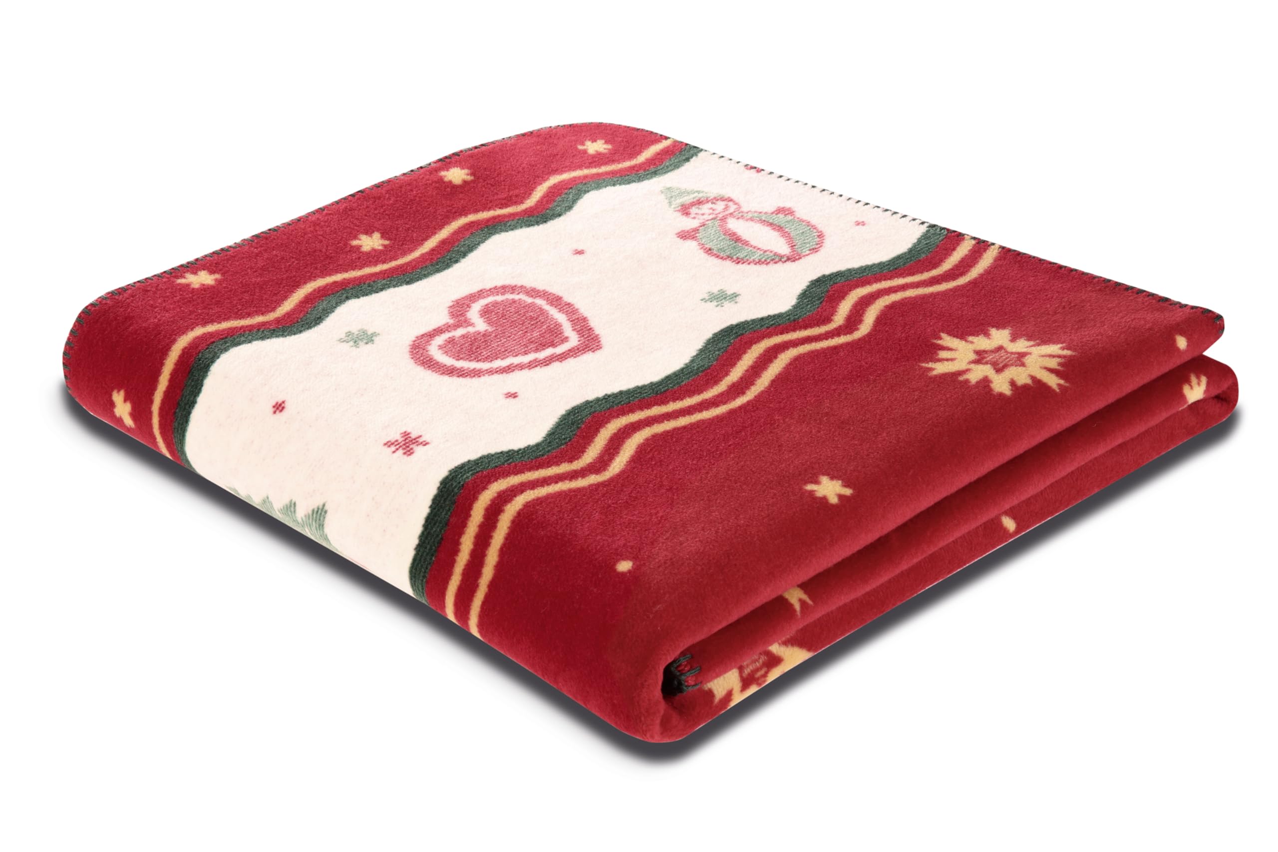 Villeroy & Boch Wohndecke Toy's Delight Ruby, Weihnachtsdecke in 150x200 cm | Made in Germany, weiche Kuscheldecke mit Weihnachtsmotiven, OEKO-TEX Made in Green, rote Sofadecke aus Baumwollmischgewebe
