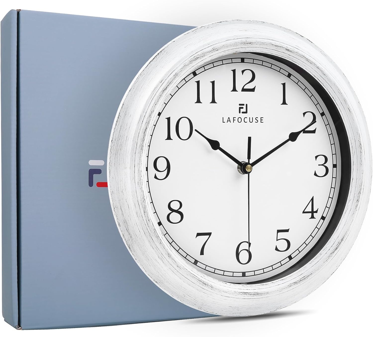 Lafocuse 12 Inch Silent Vintage White Wall Clocks Battery Operated for Bedroom, Rustic Kitchen Wall Clock for Living Room Décor Office