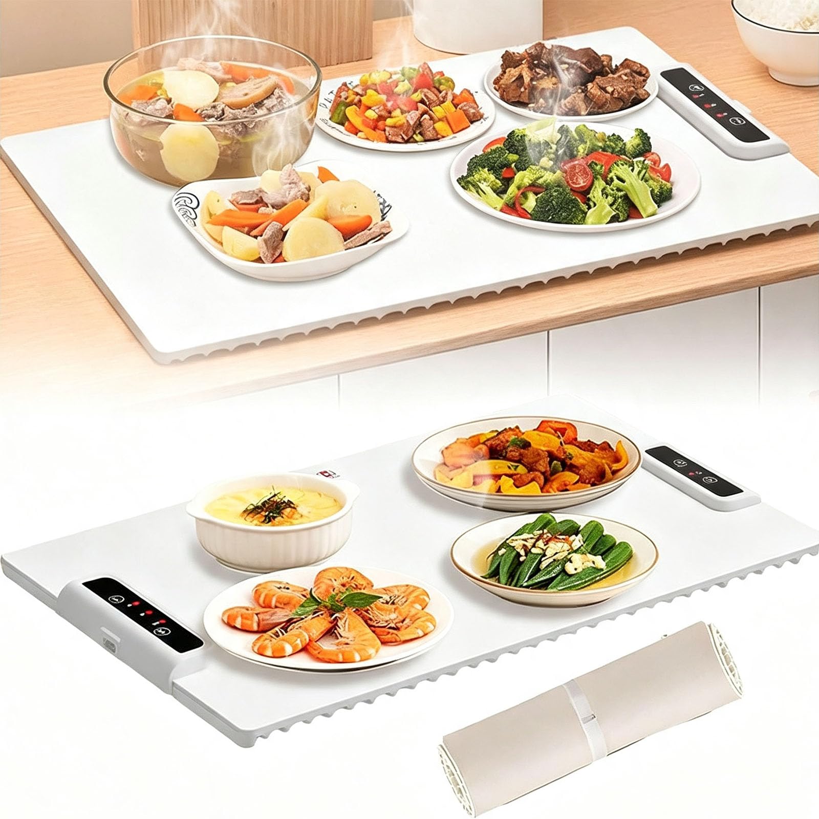 Tappetino Riscaldante per Alimenti, Tappetino Scaldavivande Portatile in Silicone, Materiale in Nano Silicone Pieghevole, per Scongelamento,Bianca,2pcs