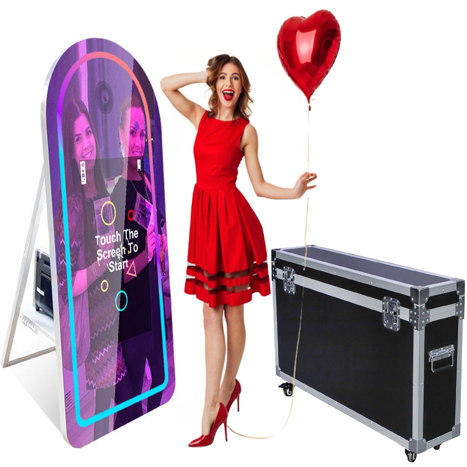 ZLPOWER Mirror Photo Booth for Canon Camera Shell Stand Selfie Touch Screen Machine Photobooth with RGB Light Ring and Flight Case for Events Parties