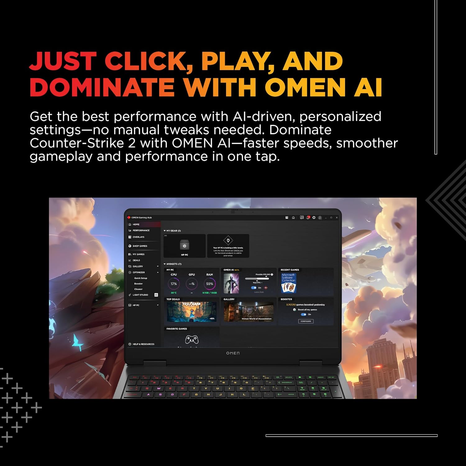 HP Omen, Intel Core Ultra 7 255H, 8GB RTX 5060 (24GB DDR5, 1TB SSD) 165Hz, 2k WUXGA, 3ms, 400 nits, 16''/40.6cm, Win11, M365* Office24, Black, 2.42kg, an0015TX, RGB, Gaming Laptop 16 71XU4oukp9L. SL1500