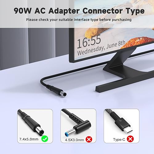 Miniatura 4 de ROLADA Cable de alimentación de 90 W y 65 W compatible con HP Pavilion todo en uno de 18 pulgadas, 19 pulgadas, 20 pulgadas, 21 pulgadas, 22