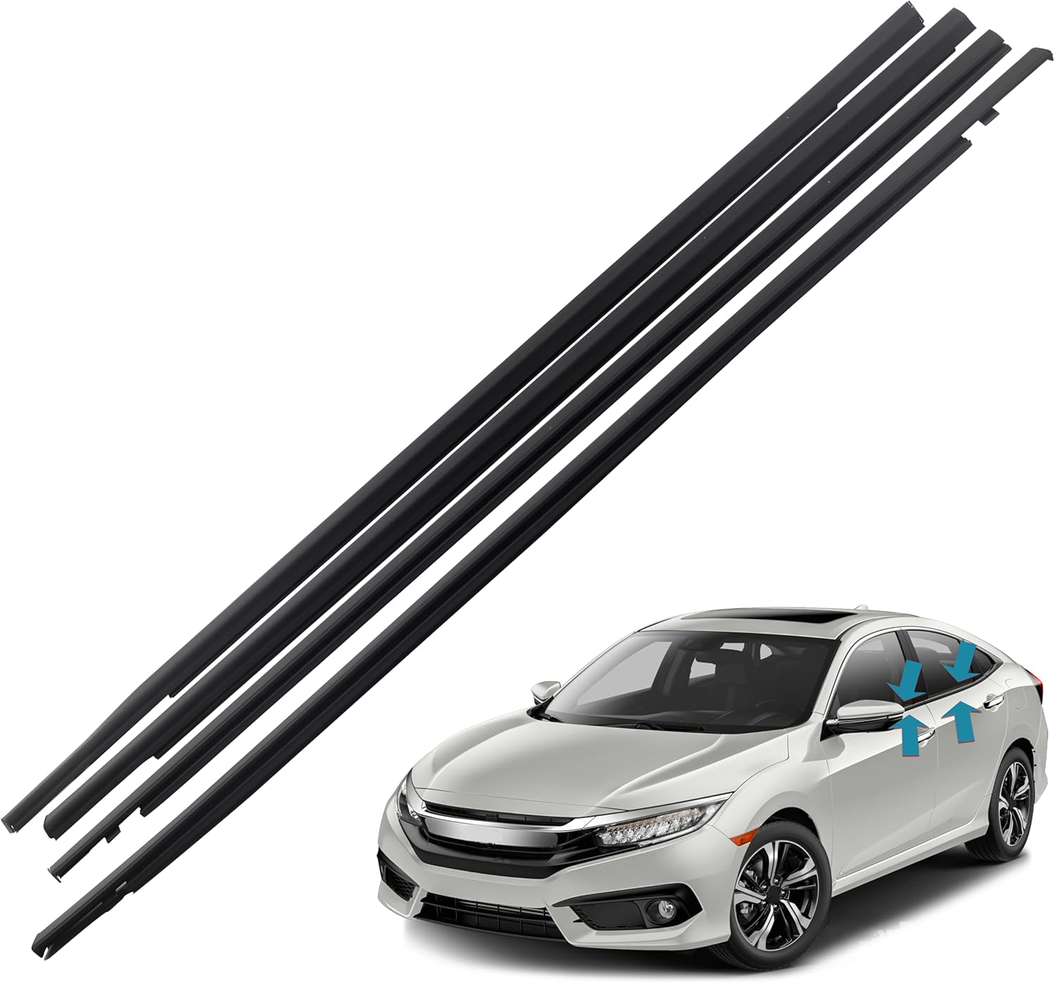 Weatherstrip Window Seal Car Window Moulding Trim,Compatible with2016-2021 Civic 4 Door Sedan. OE 72410-SNA-A01 72910-SNA-A0 72950-SNA-A01 72450-SNA-A01 Set of 4
