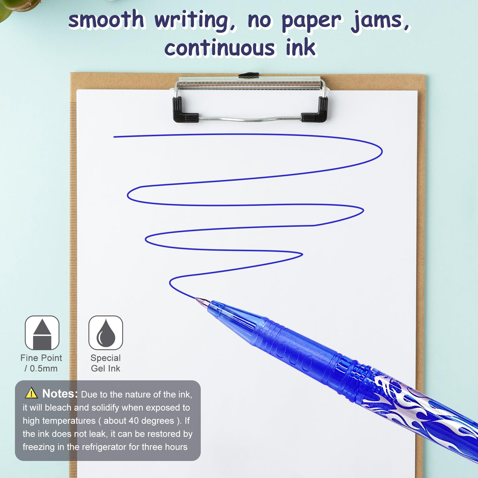 Obidodi 8 Erasable Gel Pens - Blue, Rub Out Pens with Rubbers for Kids & Adults, 0.5mm Point, 1 count (Pack of 8) - Image 4