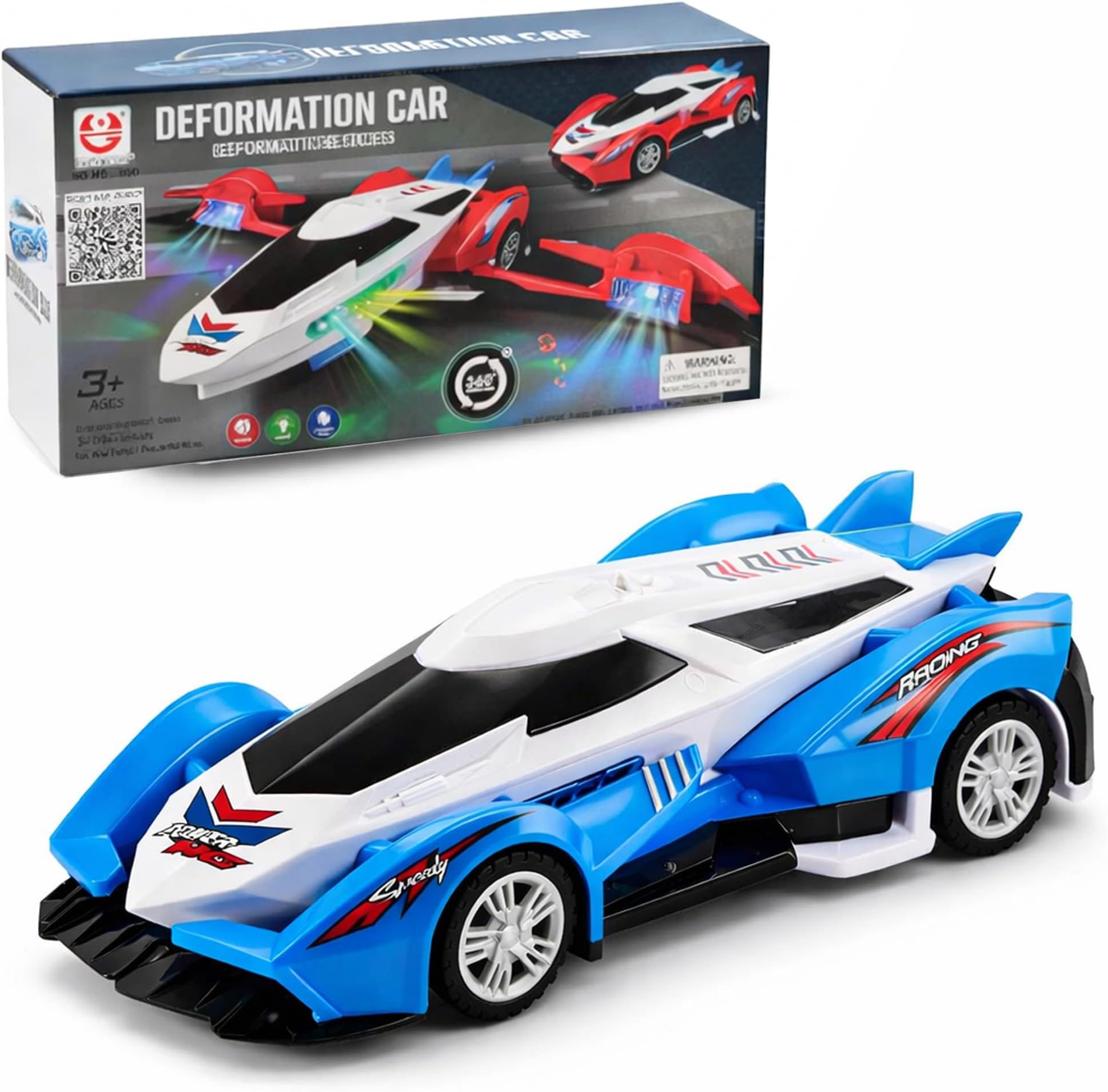 – VersaMarts Transforming Toy Car with Light & Sound – Automatic Change Race Car for Boys & Girls Ages 3+, Flashing Lights & Realistic Sound Effects
