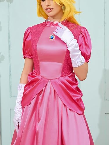Miniatura 4 de Poboola Disfraz de princesa de Halloween para mujer, vestido de cosplay para adultos, vestido clásico de fiesta con corona, aretes y guantes