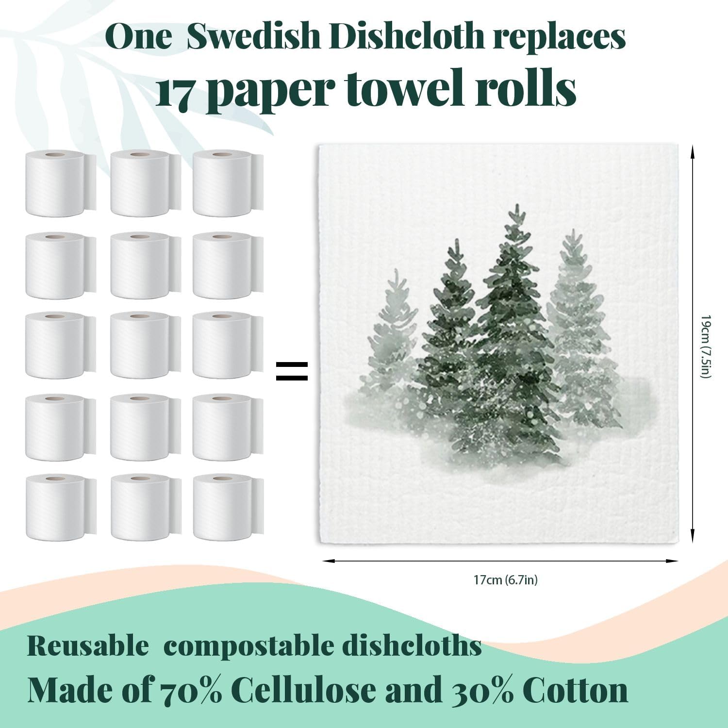 Christmas Pine Tree Winter Swedish Dishcloths for Kitchen, Swedish Dish Cloths for Christmas Tree, Papaya Reusable Paper Towels, 4 Pack Dish Towels for kitchen, Reusable Paper Towels Washable - Image 2