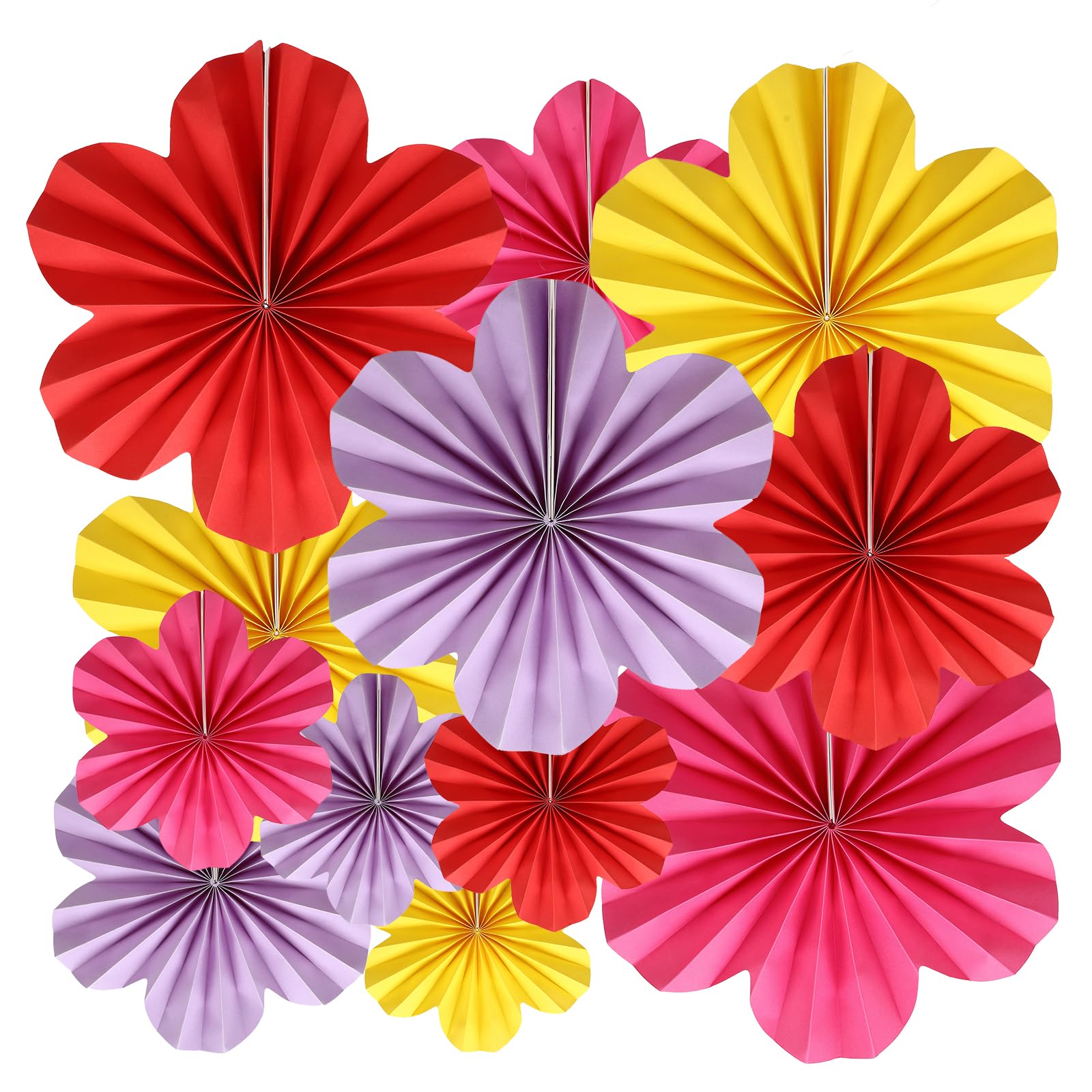 BestoFun 12 PCS Paper Flowers Fans Red Purple and Yellow Party Decorations Paper Flowers Decorations for Wall Girl Groovy Birthday Baby Shower Wedding Bachelorette Room Hanging Décor