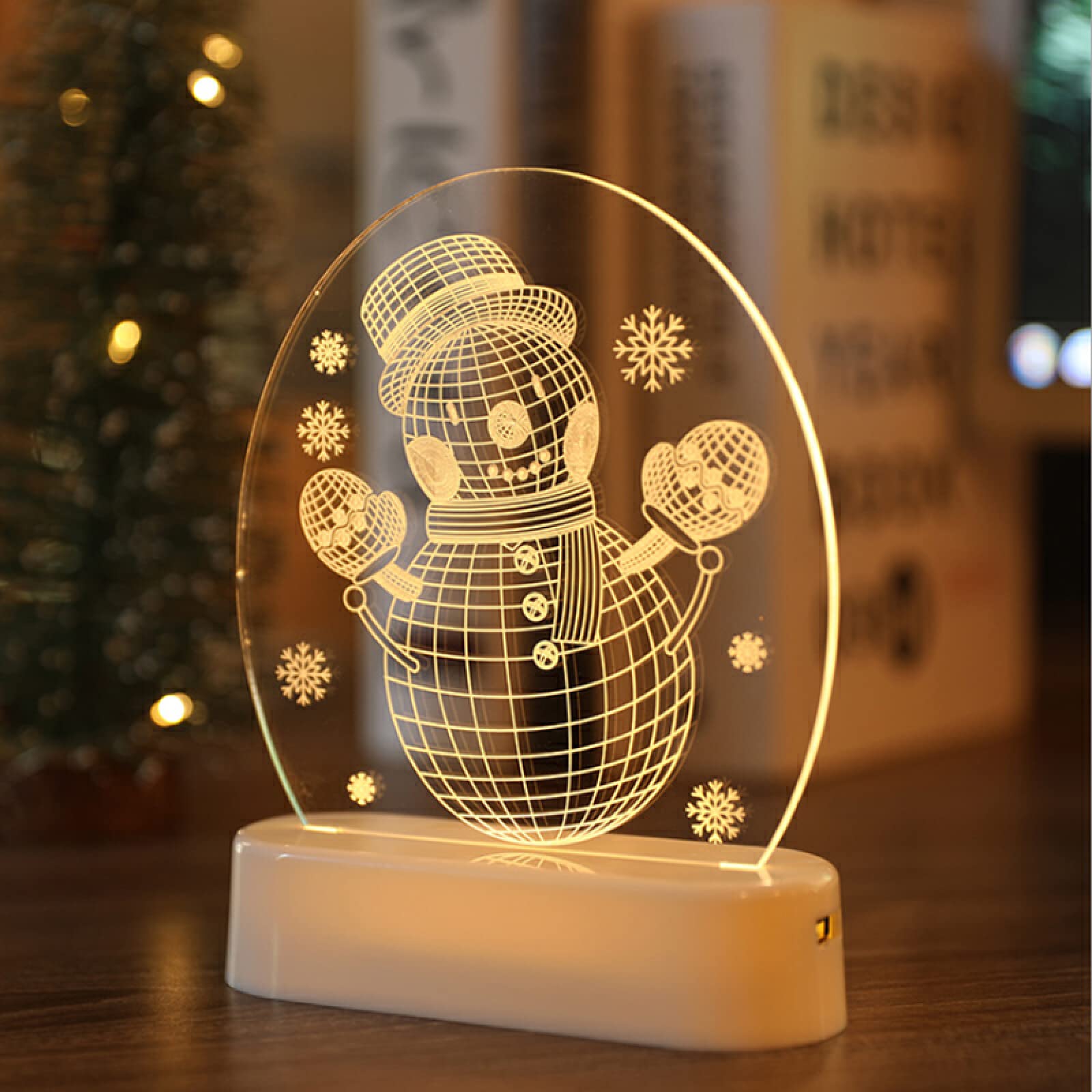 Décoration de Noël 3D acrylique à LED Père Noël lumineux USB ou piles