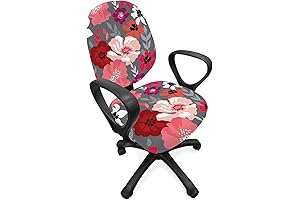 Vintage-Style Pink and Grey Floral Ambesonne Office Chair Slipcover