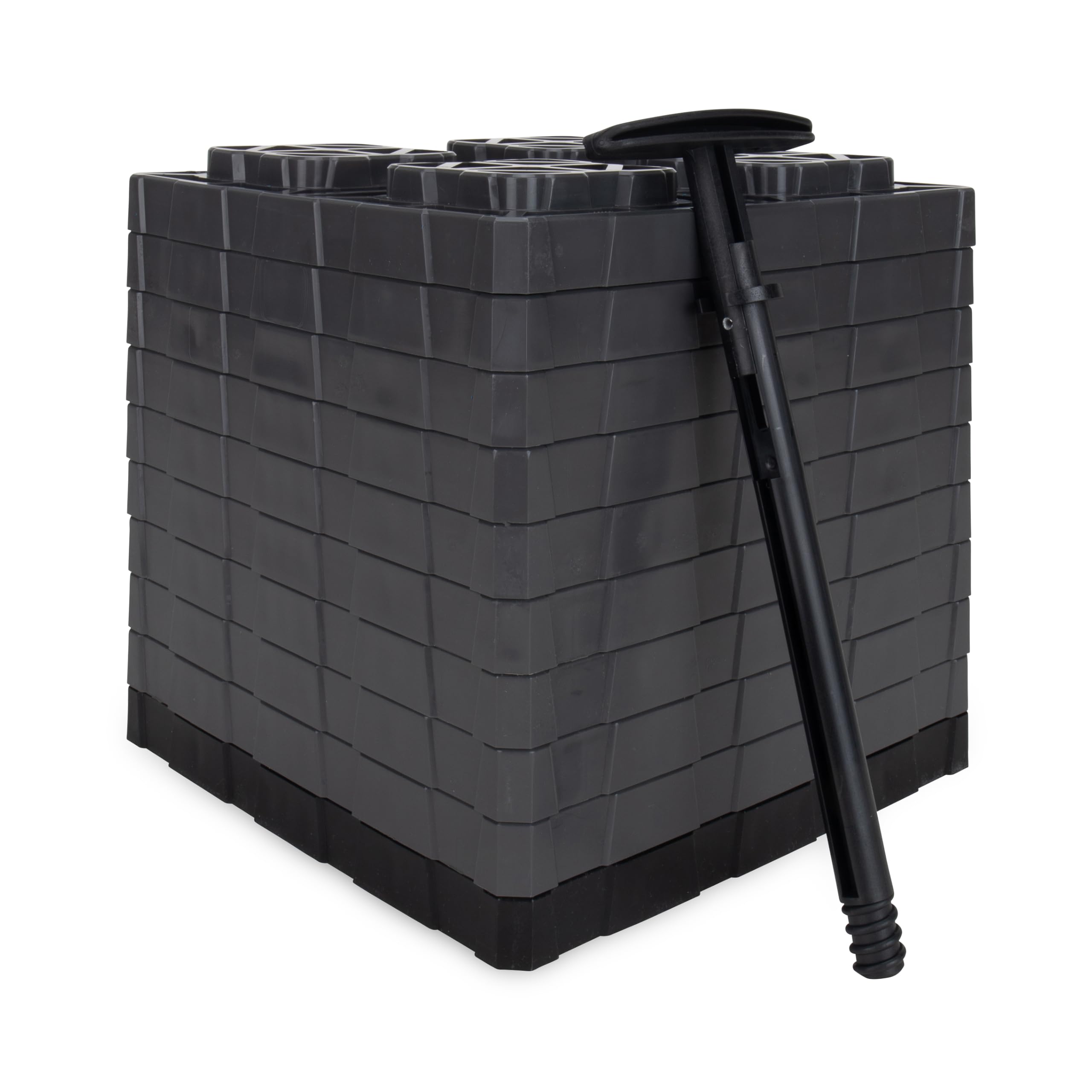 Camco Fasten 21026 Lot de 10 Blocs de nivellement XL 2 x 2 – Design emboîtable permettant d'empiler à la Hauteur souhaitée – Comprend Un système de Transport sécurisé avec poignée en T – Gris