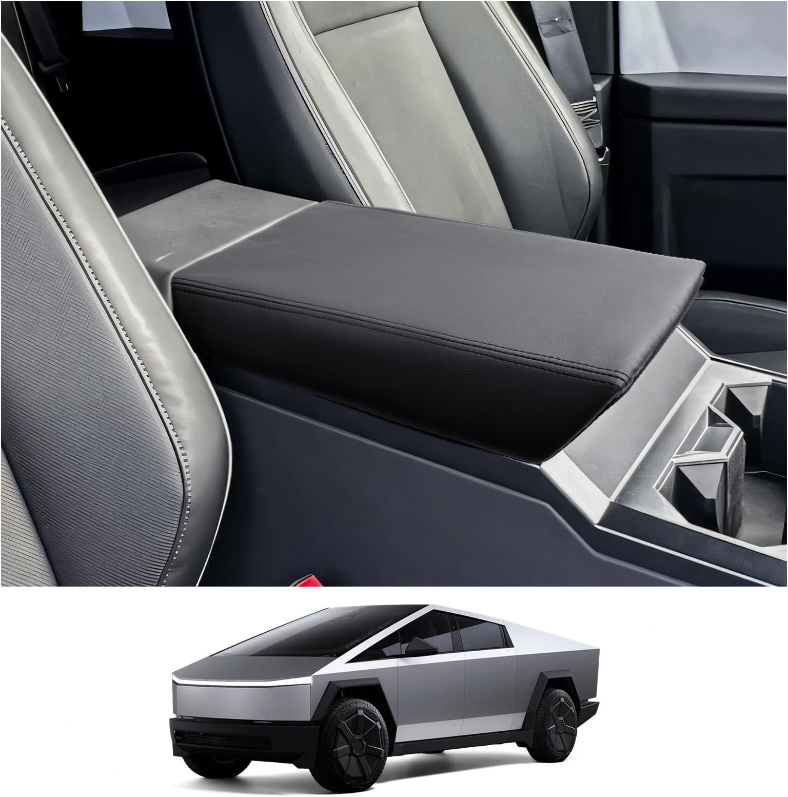 CDEFG 2024 Cybertruck Center Console Cover for 2024 Tesla Cybertruck Accessories Center Armrest Cover Middle Console Pad Arm Rest Central Consola Cover (Black Leather)