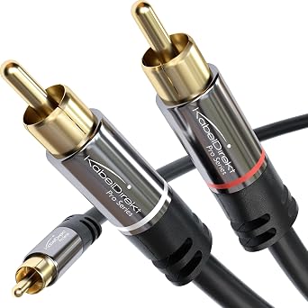 KabelDirekt RCA/Phono Y Cable 20ft Long 1 to 2 RCA/Phono, Stereo Audio Cable Coax, Male/Male Plugs, Analog/Digital, Adapter for subs/amps/Hi-Fis/Home Theater/receivers, Black