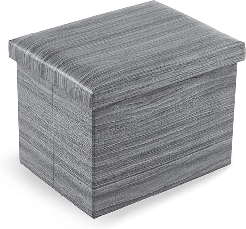 Miniatura 8 de YOUDENOVA Otomana pequeña con reposapiés rectangular plegable de almacenamiento, espacio de almacenamiento de 36 litros, tela de lino con reposapiés