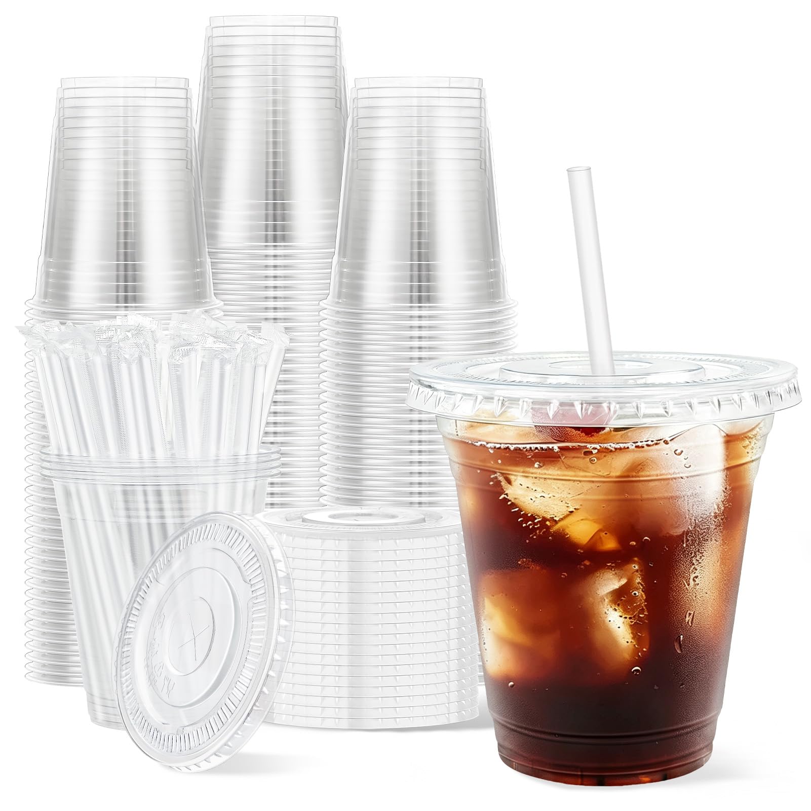 Clawsoff 100 Pack 20 oz Disposable Clear Plastic Cups with Lids and Straws — Amazon image 12