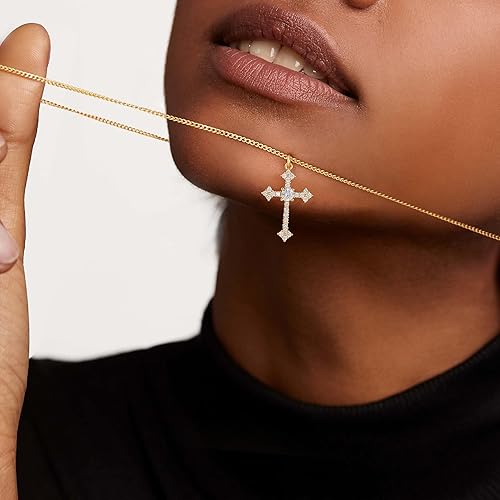Miniatura 2 de Collar de cruz para mujer, chapado en oro de 14 quilates, circonita cúbica, collar con colgante de cruz hecho a mano, joyería cristiana para todos