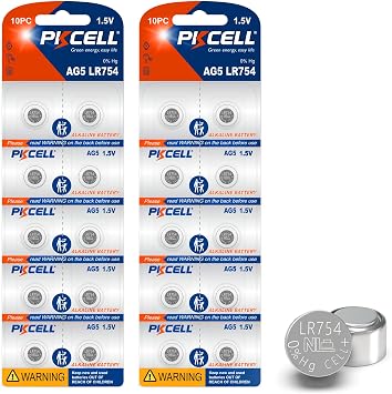 PKCELL LR754 Battery AG5 Button Cell Battery 1.5 Volt 309 393 SR754W Alkailine Coin Batteries 20 Count Pack of 1