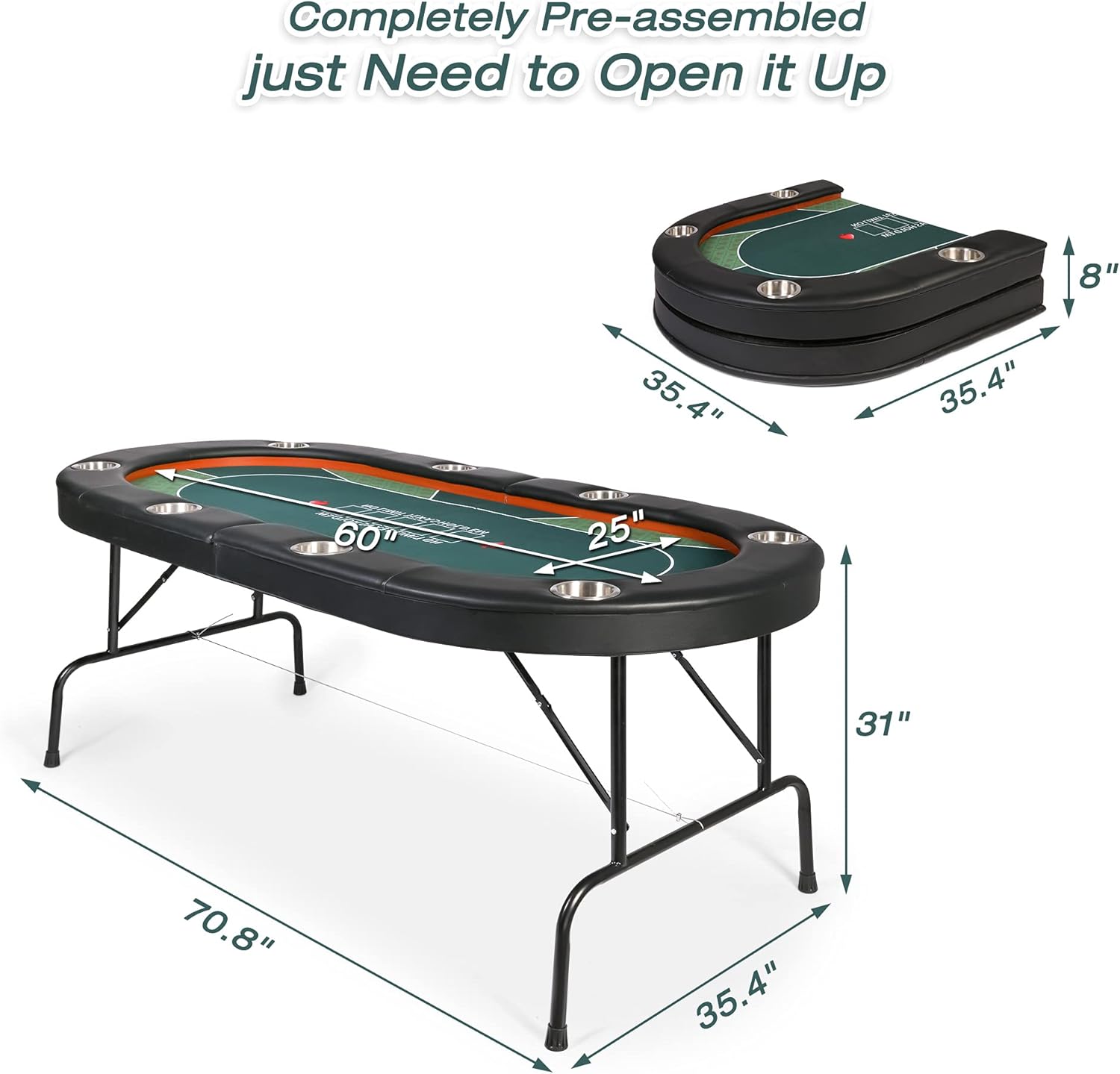 Tapete De Póquer Plegable Para 10 Jugadores - Mesa Portátil De Caucho 47x23 Pulgadas, Ideal Para Texas Hold'em Y Blackjack