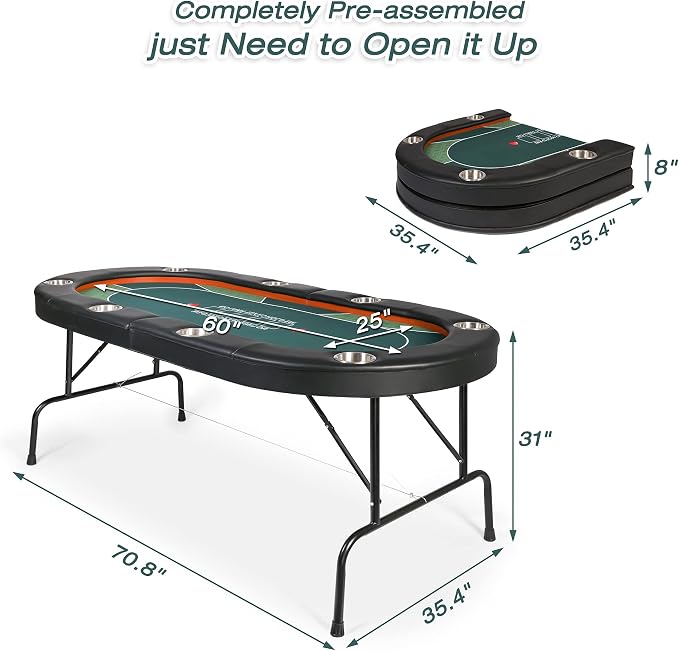 Mesa de poker plegable para 8 jugadores verde miniatura 7