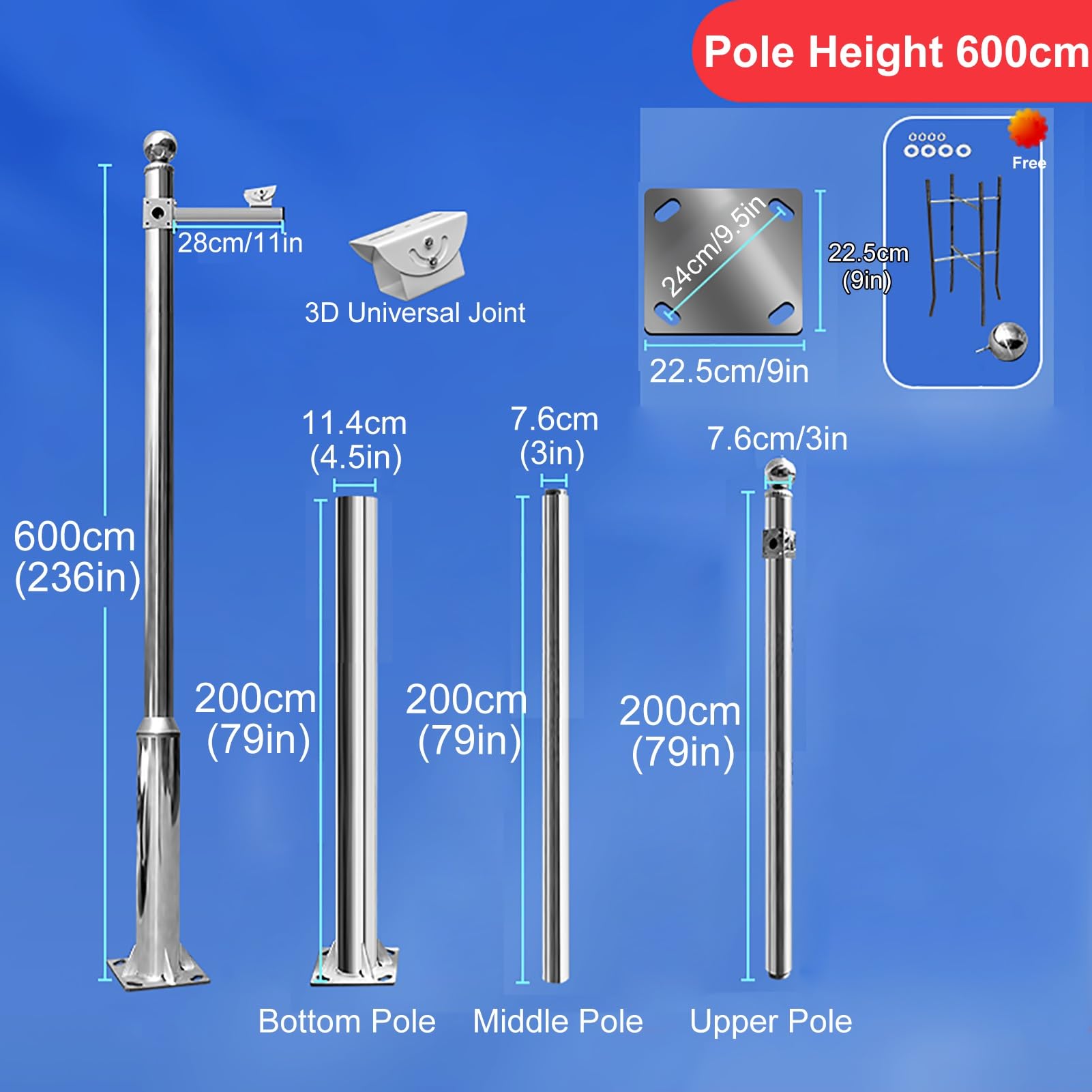 Kamera Halterung, Halterung für Kamera Überwachung, Überwachungskamera Aussen Mast, Universal Security Camera Halter(600cm/236in)