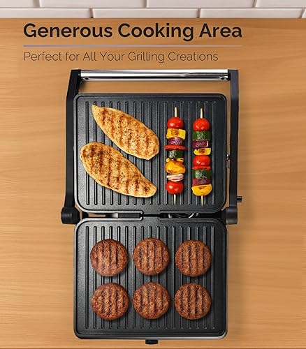 Miniatura 4 de MOI Panini Press Grill & Sandwich Maker  Prensa de parrilla de acero inoxidable de doble placa de 180 para paninis, queso a la parrilla,