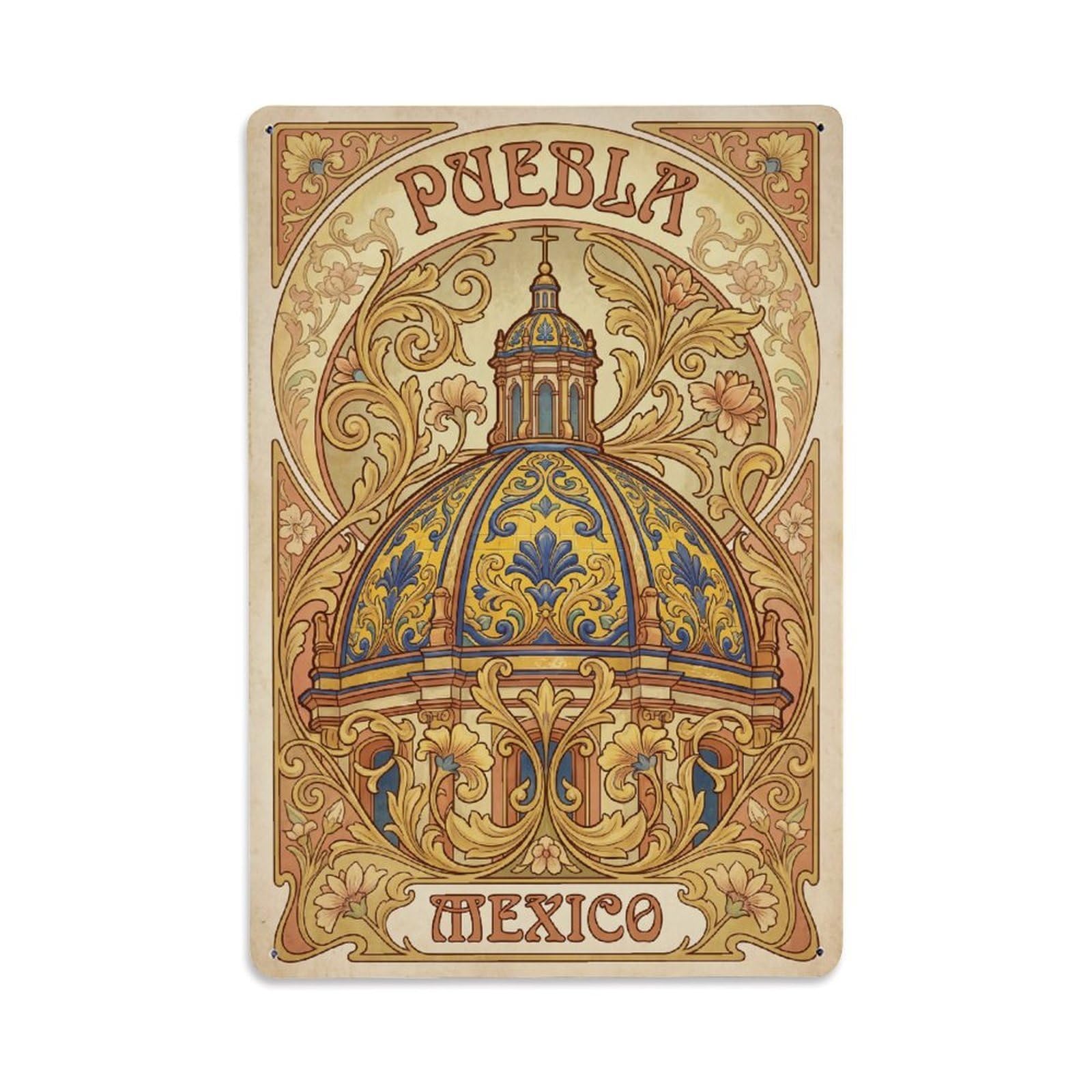 Xanthor Style Retro Mexico Puebla Travel Metal Tin Sign