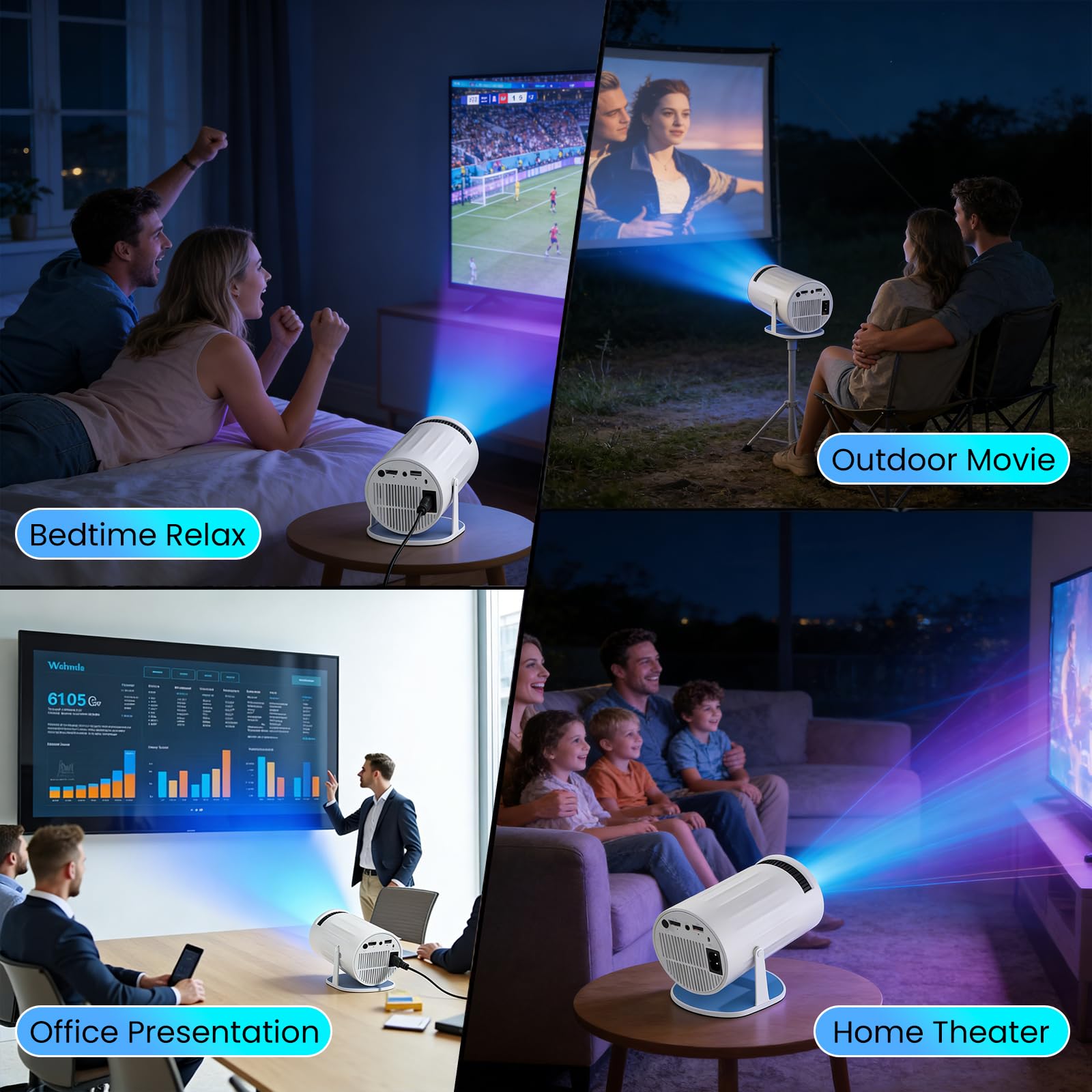 AMANKA Mini Proiettore con WiFi e Bluetooth Integrato, Proiettore PortatileAuto Keystone Home Theater Rotazione Di 180° Full HD Supportato per Telefono/PC/TV/HDMI/PS5, 200ANSI