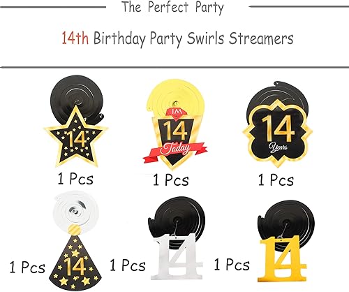 Miniatura 505 de LINGTEER Happy 65th Birthday Decorations Set - 12Pcs Black & Gold Swirls Streamer,Happy Birthday Bunting Banner,Cheers to 65 Years Old Bday Party