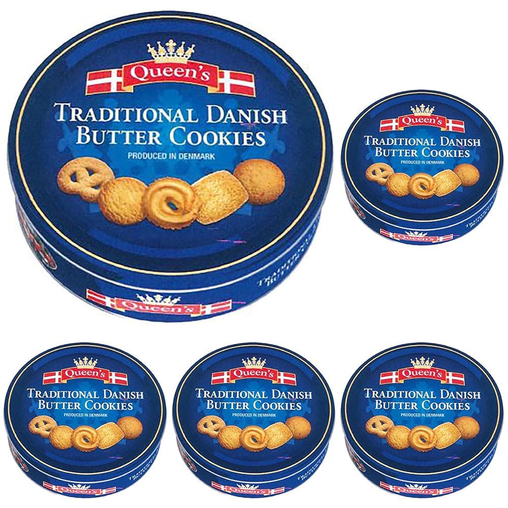 Queen`s Danish Butter Cookies, Traditionelle dänische Butterkekse, 500 g (Packung mit 5)