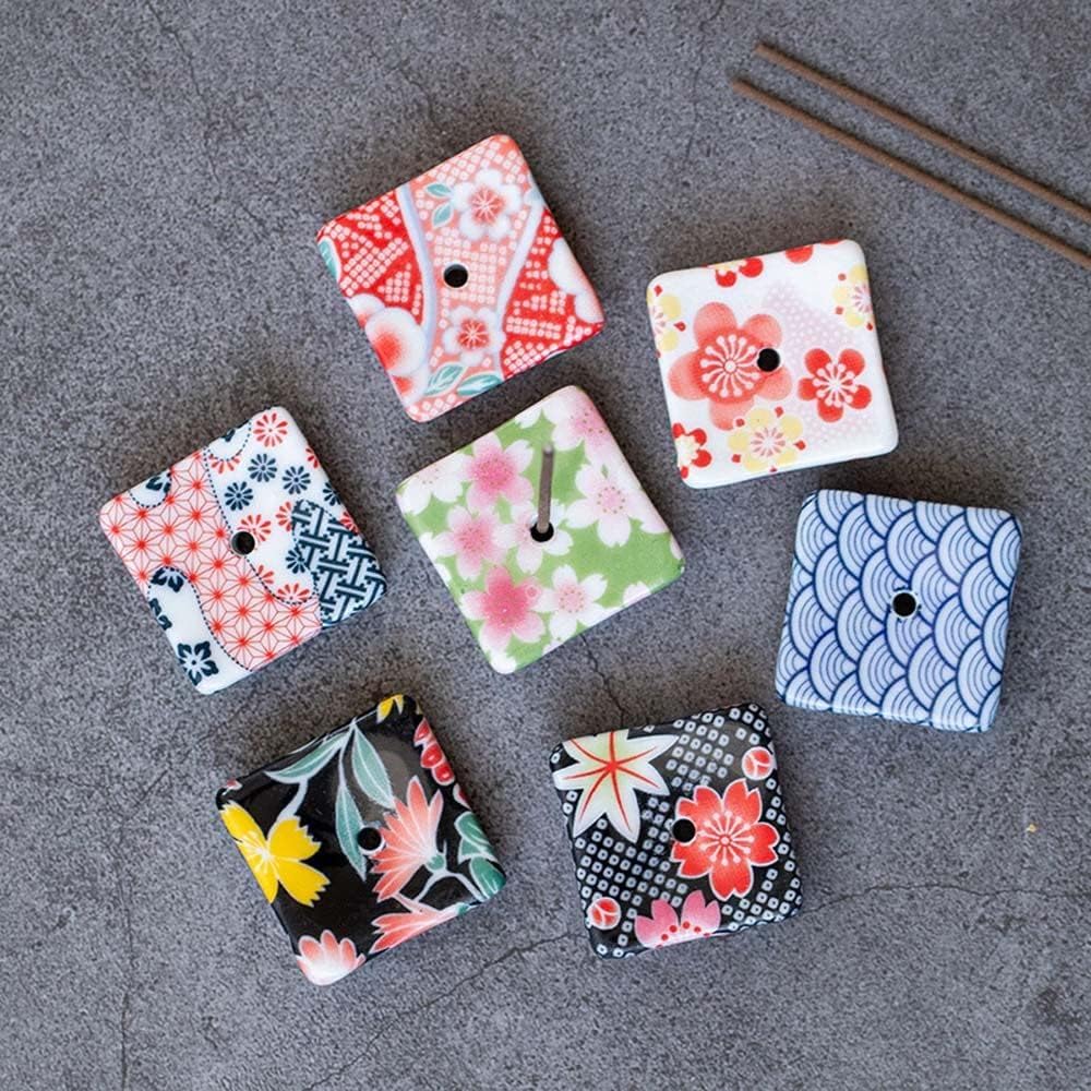 7Pcs Incense Holder for Sticks,Ceramic Square Incense Stick Plate Incense Stick Base Tray for Yoga Meditation and Home Décor,1.29 * 1.29 * 0.43inch