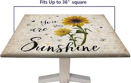 Miniatura 7 de Mantel cuadrado ajustable con diseño de girasol, con borde elástico, se adapta a 36 x 36 pulgadas, paños de poliéster lavables y lavables para