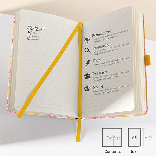 Miniatura 5 de DAOLEN - Cuaderno clásico con tapa dura de cuero, diario A5 con 160hojas numeradas, con rayas angostas, papel grueso de alta calidad de 3.53ozyd,