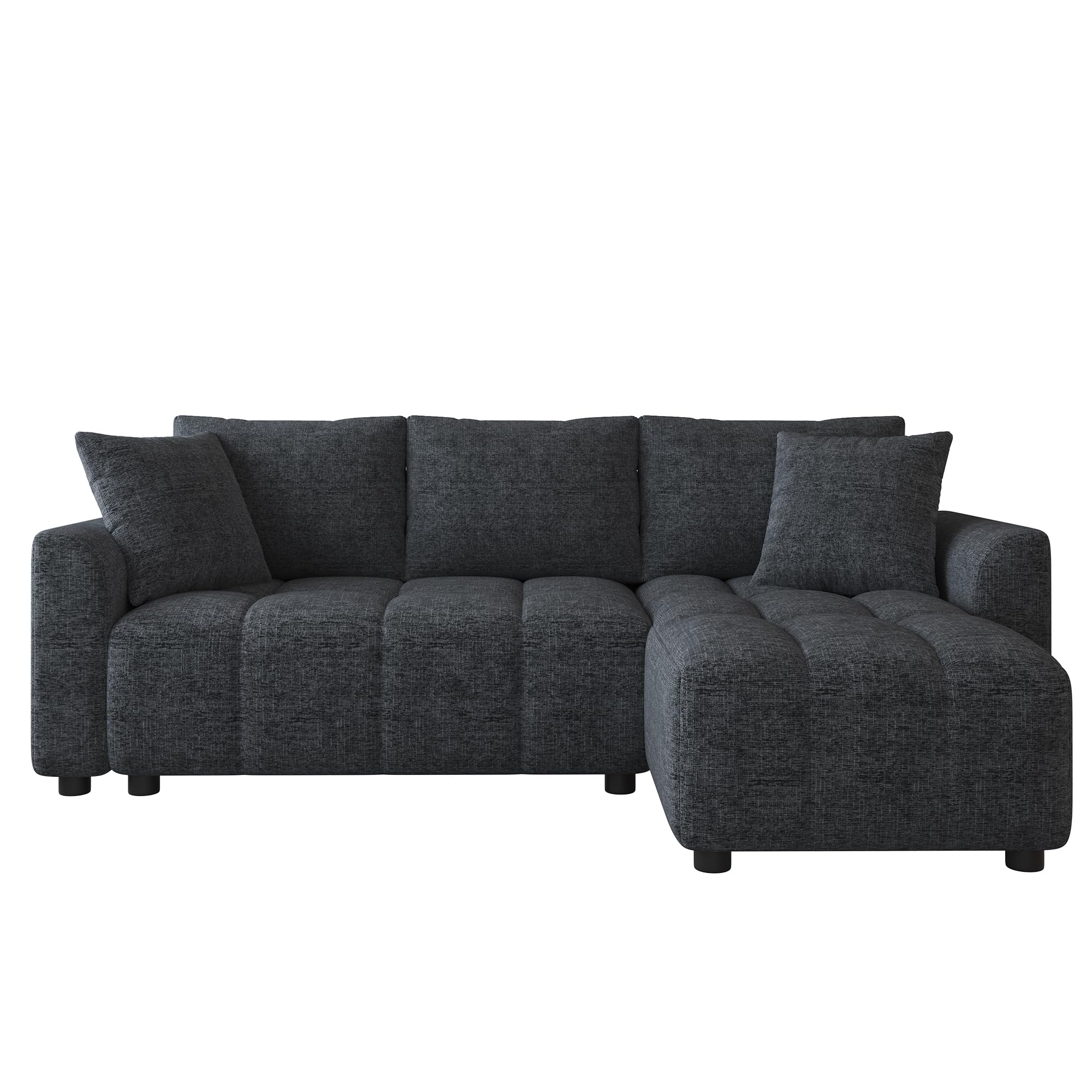 Divano a 3 posti, in ciniglia, grigio, 82,5 x 127 x 204 cm, divano ad angolo trasformabile, a forma di L, con 2 cuscini decorativi, adatto per soggiorno e appartamento