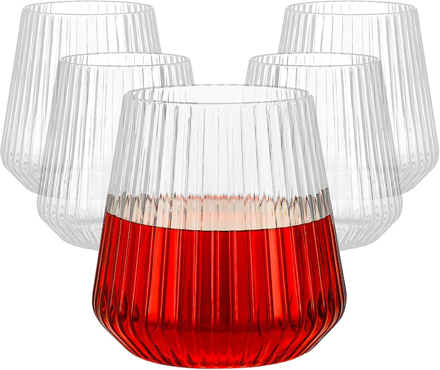 36 Pcs 12 oz Plastic Clear Ribbed Wine Glasses, Reusable Champagne Glasses Elegant Whiskey Glasses Ideal for Weddings, Bars 12oz Clear