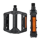 Nylon Bike Pedals with Ball Bearings, Anti-Slip Surface, Reflective Strips, One-Piece PP/Black Nylon, Boron Axle, 4.25