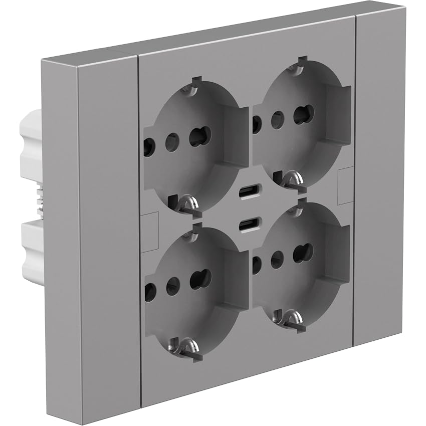 Electraline 22137 Multipresa da incasso Quadra 4 Posti Universali P40 + 2 USB