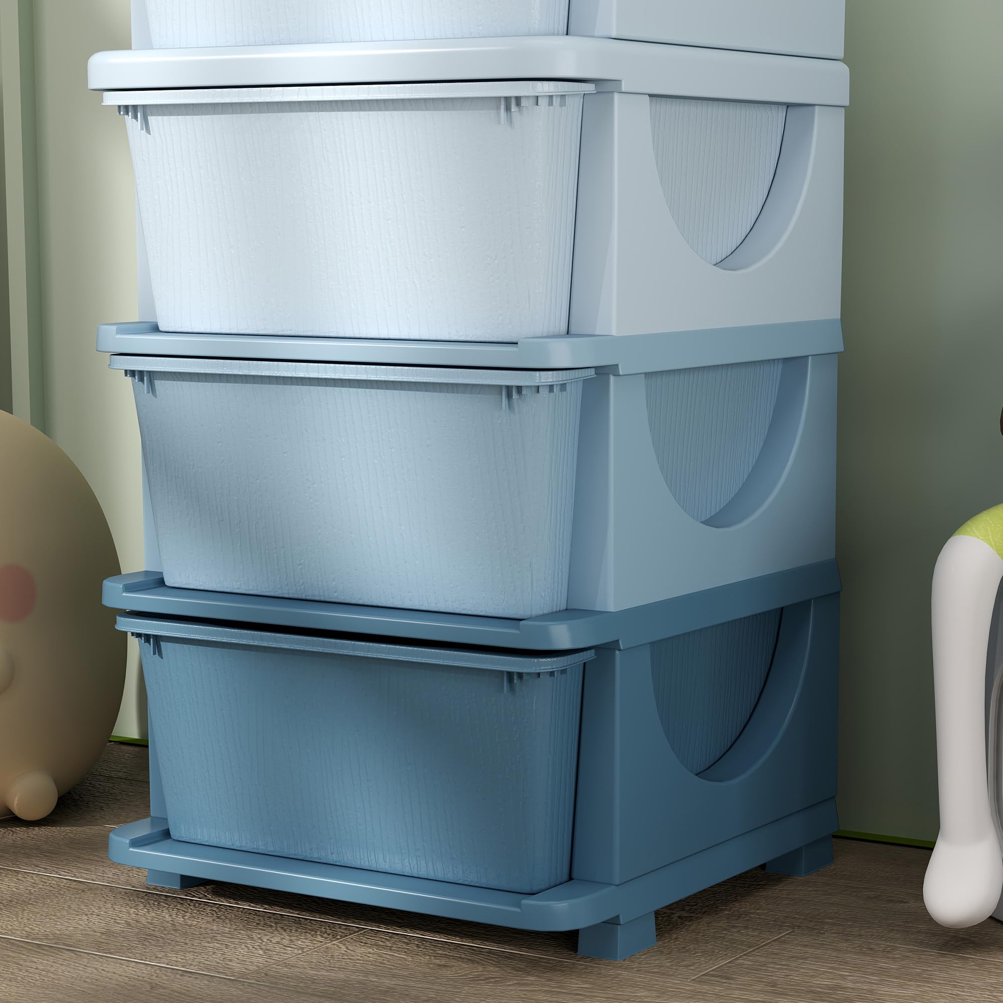 HOMCOM Tour de rangement pour enfants avec 4 tiroirs, rangement pour jouets pour enfants +3 ans, avec bords arrondis et poignées, pour chambre d'enfant, salle de jeux, chambre à coucher, 37x37x76 cm,