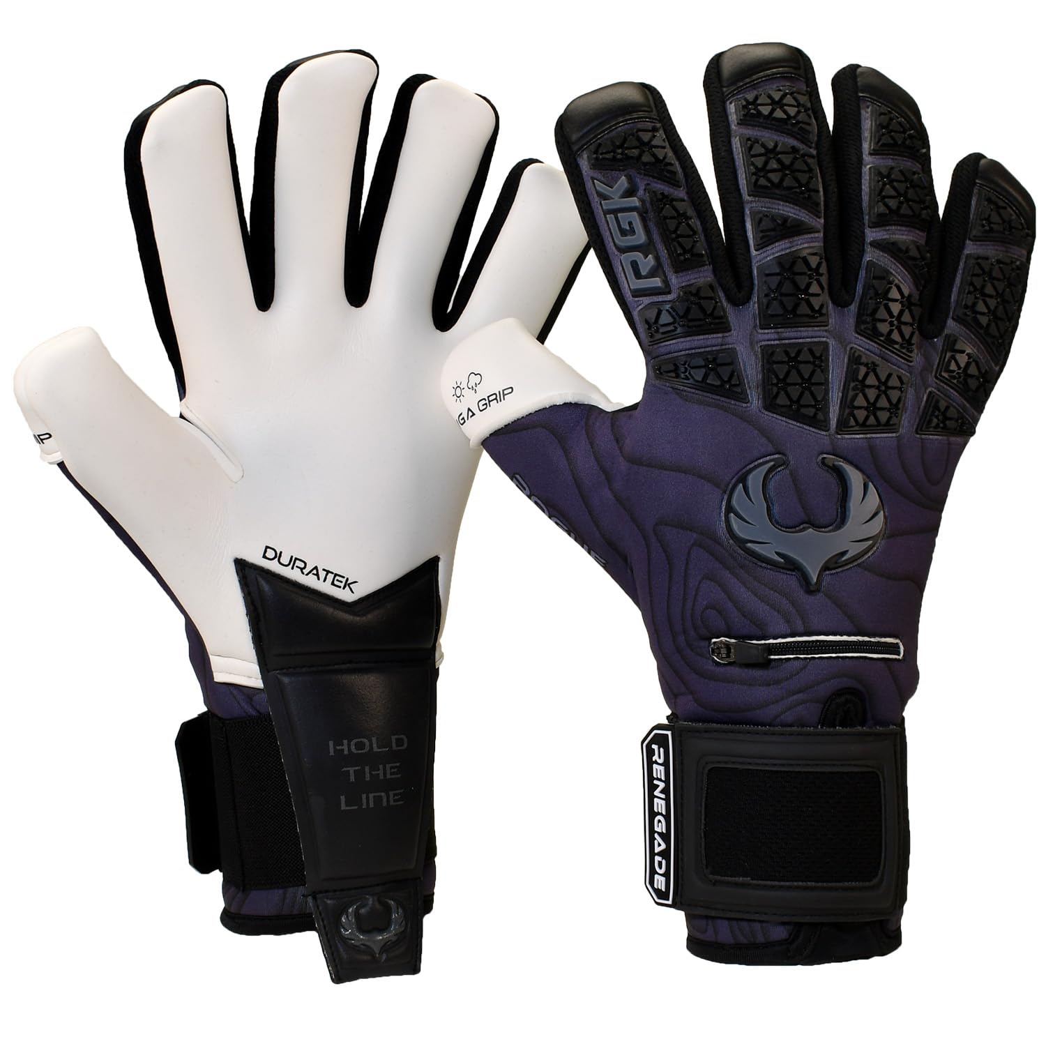 Renegade GK Limited Edition Rogue Archer Goalie Gloves with Fingersaves | 4mm Giga Grip | Black Goalkeeping Gloves (Size 9, Youth-Adult, Neg. Cut, Level 4+)