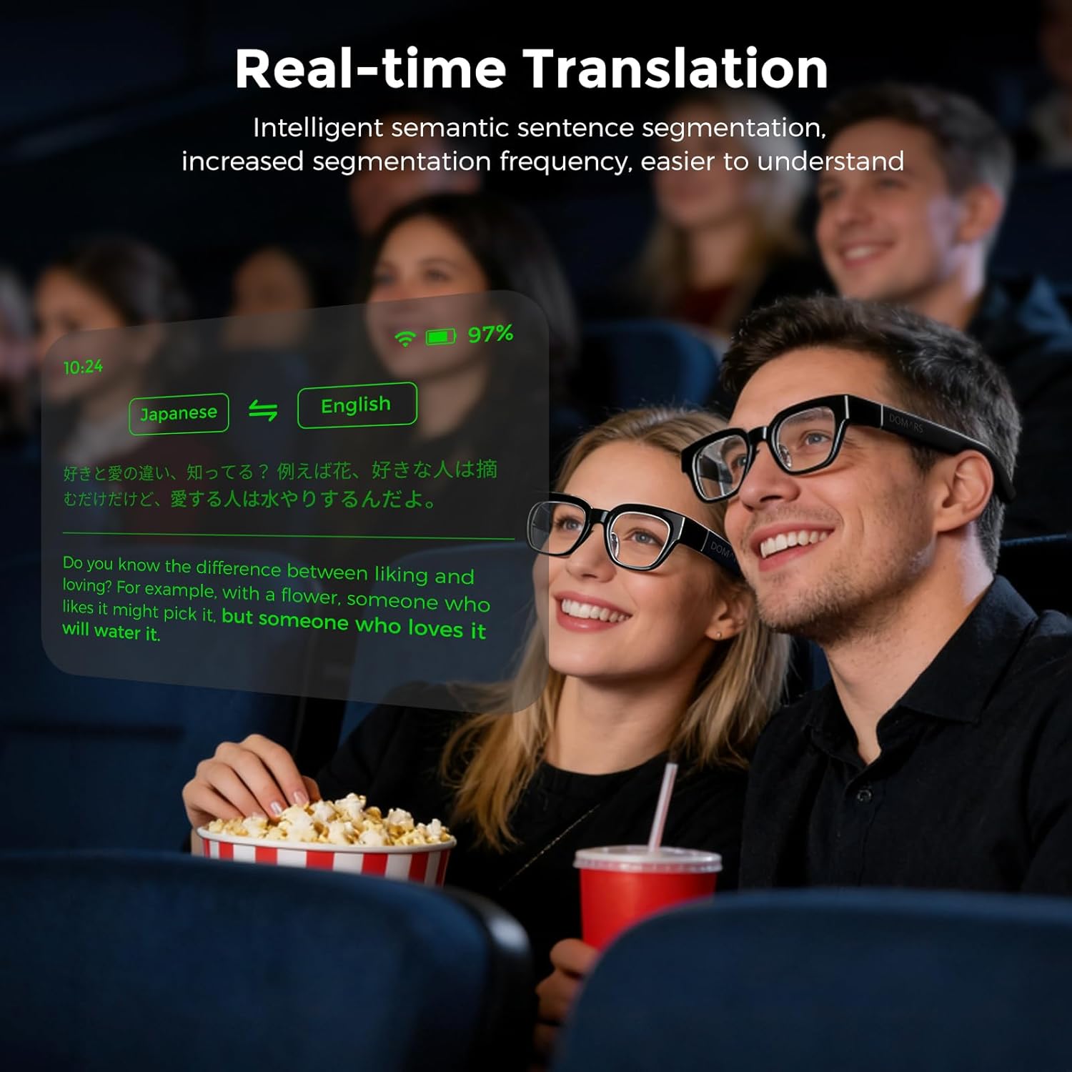 Smart Glasses with AR Display & AI Real-Time Translation in 120 Languages, Bluetooth AI Glasses with Invisible Teleprompter and Screen Display for Speech, Travel, Business, AI Glasses for Men & Women