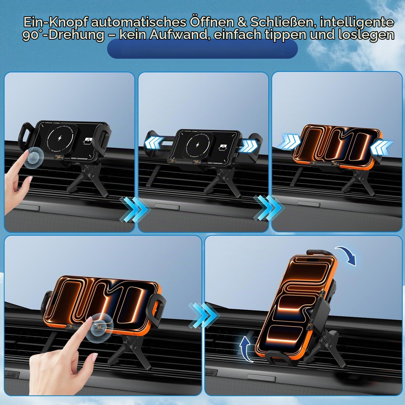 Handyhalterung Auto mit Ladefunktion - 15W Schneller Kabelloser Qi Wireless Charger Auto mit Saugnapf & Lüftungsclip für Z Fold 7/6/5/4/3/2, Induktive Ladestation Auto mit Einhandbedienung